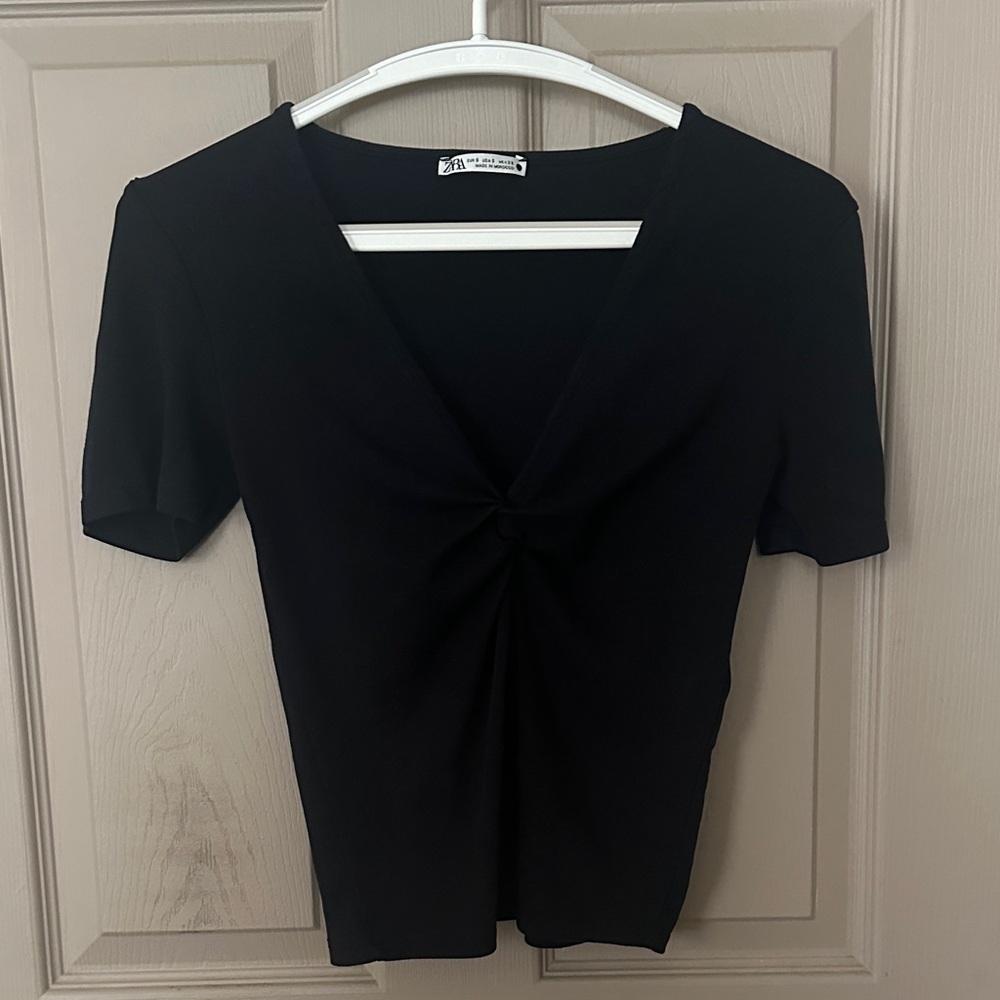 Zara Elegant Black Knot Front Tee